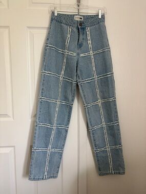 Fashion Nova Light Blue Distressed Seam Jeans